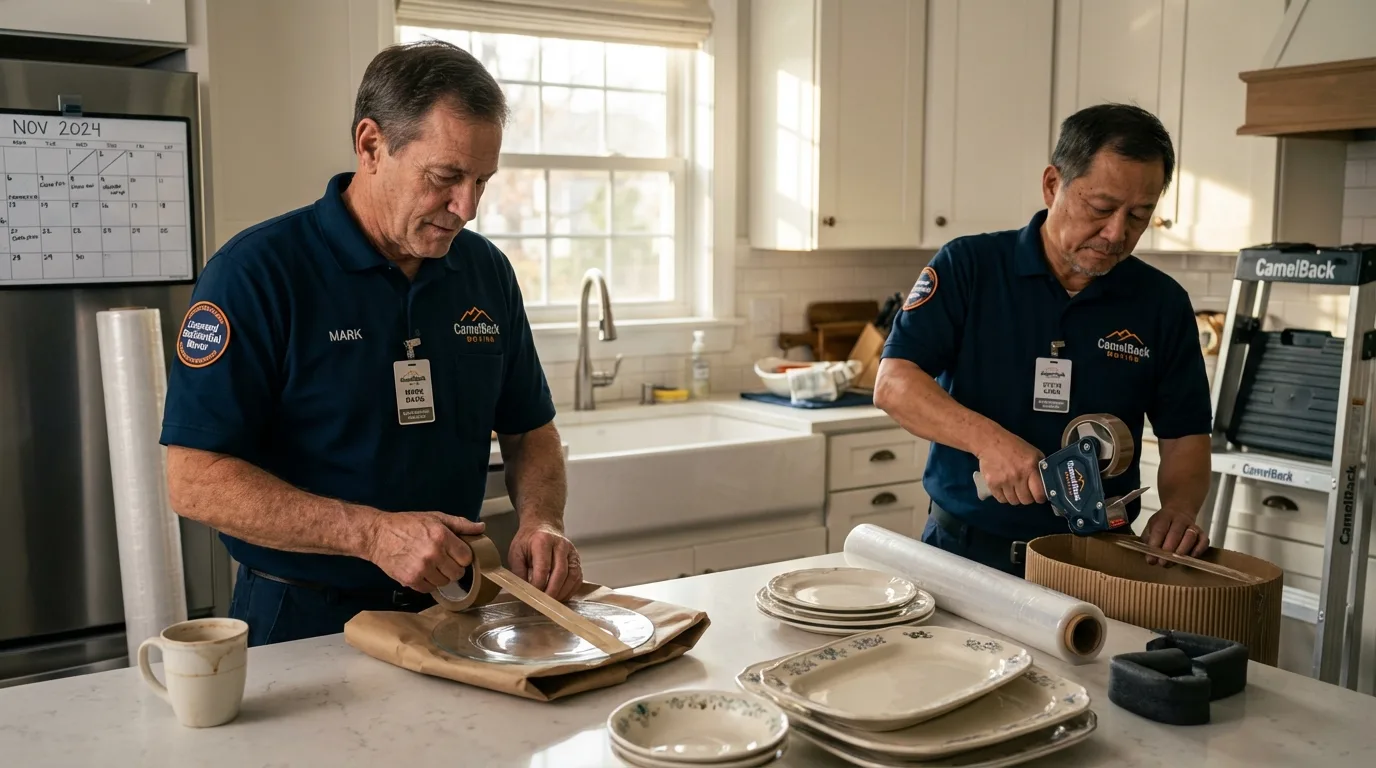 Professional crew packing kitchen dishware in Lodi, CA